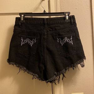 Black Jean Shorts w/ Flame Embroidered Pockets